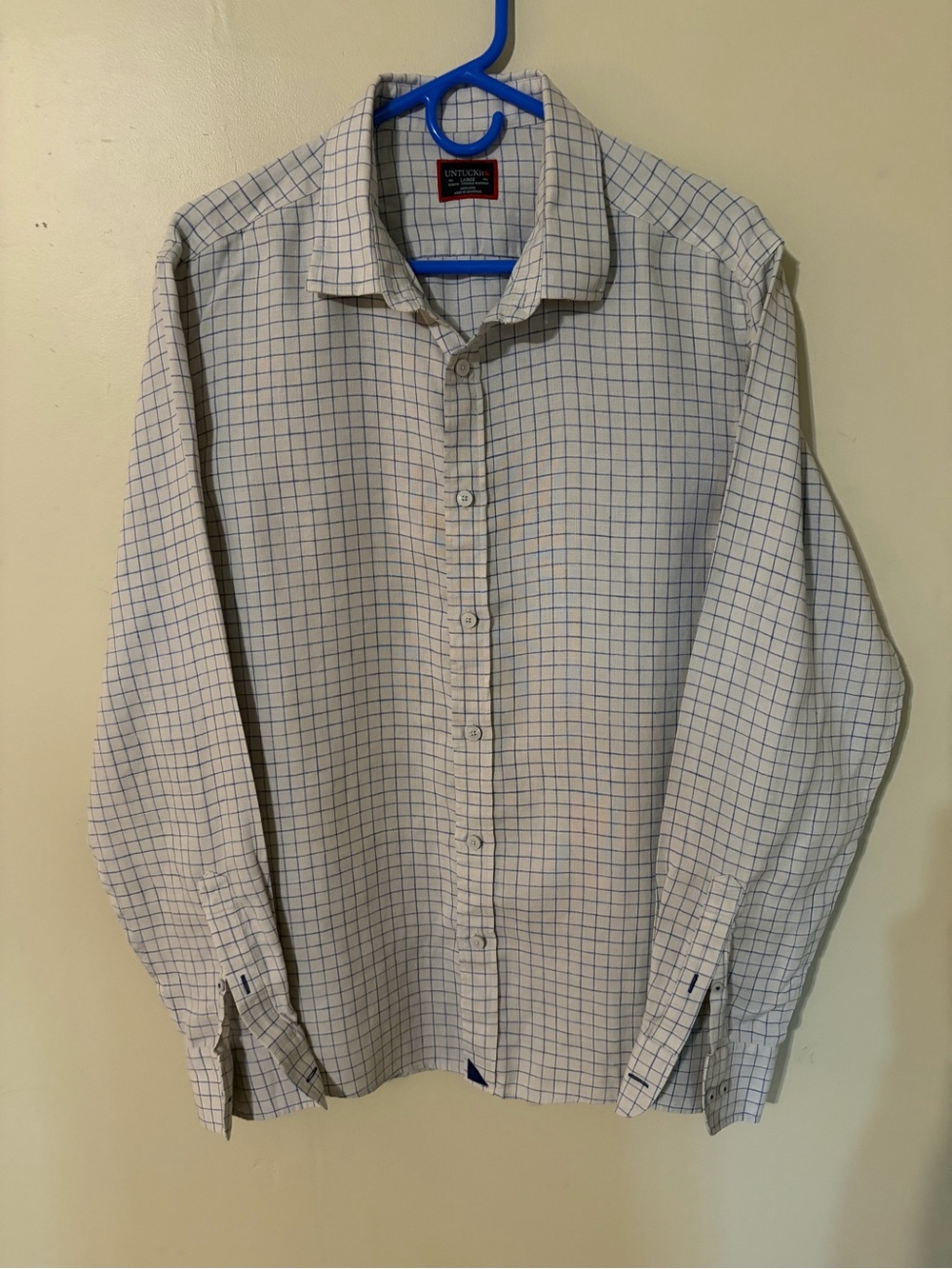 UNTUCKit Men’s White Shirt with Blue Check